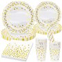 80 Pièces Blanc et Or Vaisselle de Fête