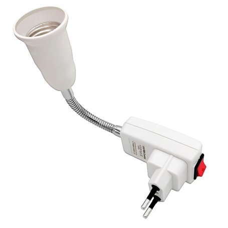 Hoembpn Lampe Douille E27 avec Interrupteur，Adaptateur Prise EU Plug avec Bras 20cm 360 réglable pour E27 LED Ampoule