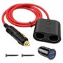 Hoembpn Adaptateur de Prise Allume-Cigare de Voiture 180W Haute Puissance 1 à 2 Voiture Allume Cigare Socket 18AWG