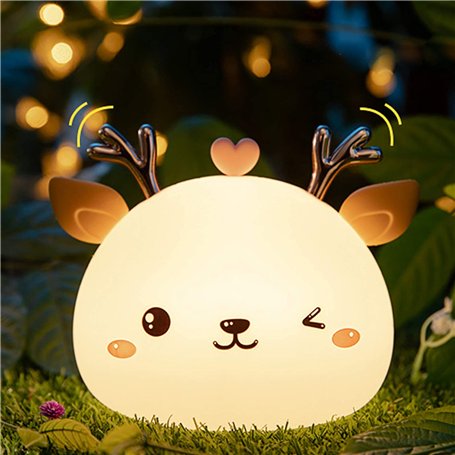 Blingbin - Veilleuse LED en forme de cerf - 7 couleurs de lumière - En silicone doux au toucher - Pour chambre d'enfant et de bé