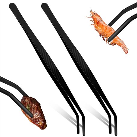 2 PCS Pinces de cuisson inox longues，Pince Cuisine Inox Professionnel，Pince de Chef