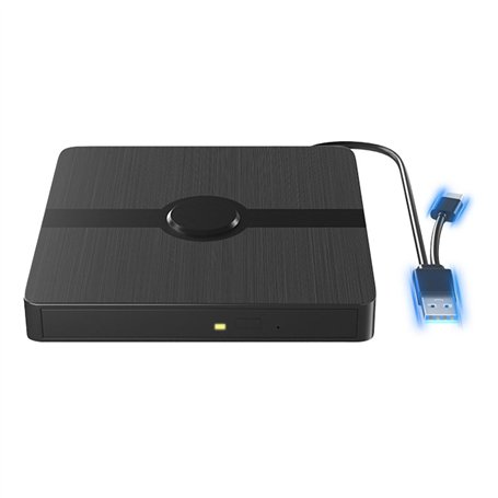 RUOVXWU Lecteur CD DVD Externe pour PC USB 3.0 Type C Portable CD/DVD -/+RW Drive Mince DVD Player Enregistreur RW/ROM Transmiss