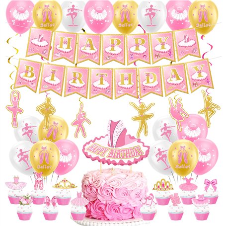 Ballet Anniversaire Party Accessoires Ballerine Party Décoration avec Ballet Happy Birthday Bannière Ballerine Spirals Gâteau Cu