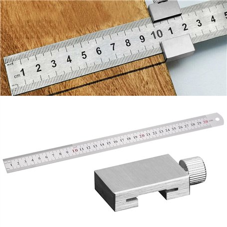 Nizirioo Règle de butée en acier inoxydable : 30 cm Règle de butée avec butée en métal Outil de traçage pour le travail du bois