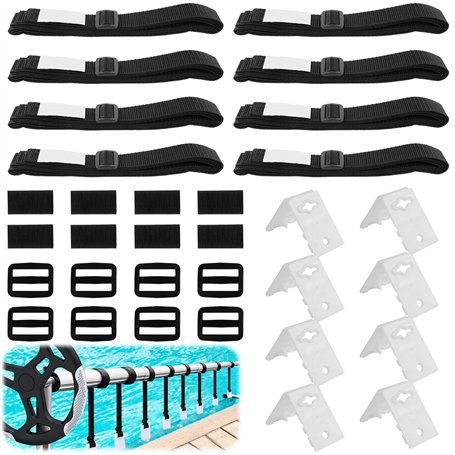 Aicharynic Lot de 8 bandes de fixation pour film solaire de piscine - Bandes de fixation et pinces - Enrouleur de piscine mobile