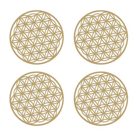 BEIIEB 4 Pièces Fleur de Vie en Bois Décor à la Maison Peintures Murales Symboles Spirituels Cadeaux Ésotériques Sous-Verres Scu