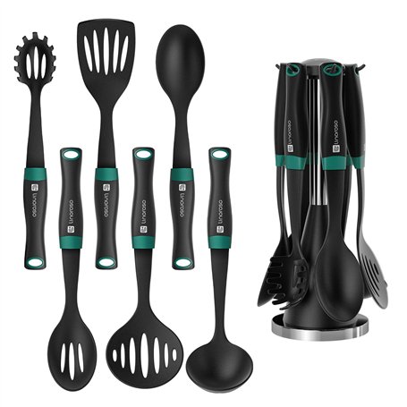 Linoroso Ustensiles de Cuisine 6 Pièces Nylon Anti-adhérent Accessoire Cuisine Set Comprend une Spatule Louche Cuillère à Pâtes