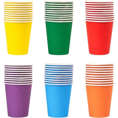 6 couleurs au hasard Lot de 60 gobelets en carton - 250 ml - Multicolores - Biodégradables - Jetables - Pour mariage