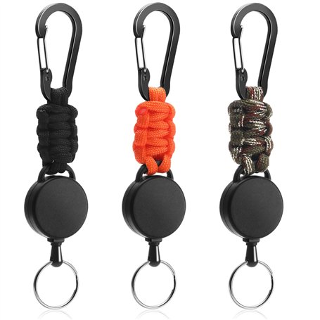 EOPUOZS Porte-clés Rétractable Lot de 3 - Câble Acier 60cm + Enrouleur Automatique