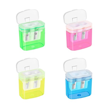 4 Pièces Taille-Crayon avec Reservoir en Plastique，2 Trou Manuel Taille Crayon Coloré