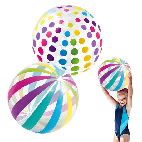 LUMOOM Lot de 2 ballons de plage gonflables de 40 cm avec valve de sécurité - Multicolore - Rayées - Pour enfants - Pour piscine