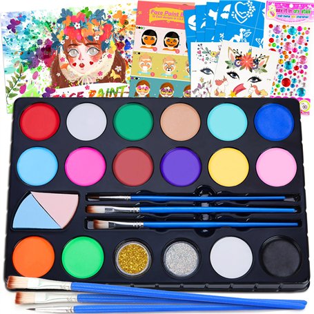 Chennyfun Palette de Maquillage Enfants Kit Licornes de Peinture pour Le Visage-16 Grandes Peintures