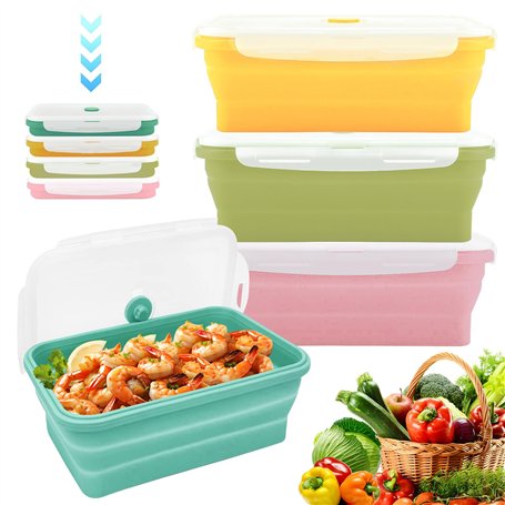 WANDGU Boîte à déjeuner pliable en silicone de 550 ml : 4 boîtes de conservation pliables