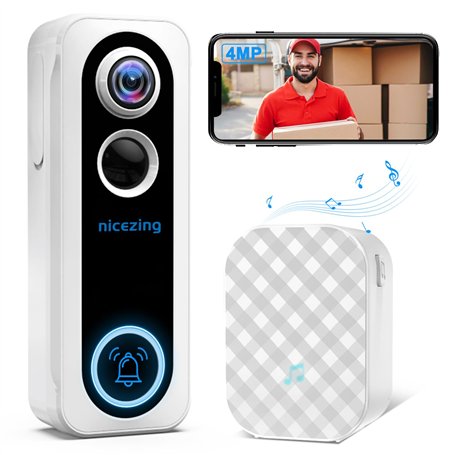 4MP Sonnette sans Fil avec Caméra Compatible avec Alexa