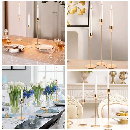 Lot de 6 bougeoirs en Or pour Bougies Coniques, Compatibles avec Bougies Coniques de 3/4 Pouces D'épaisseur, Support Décoratif e