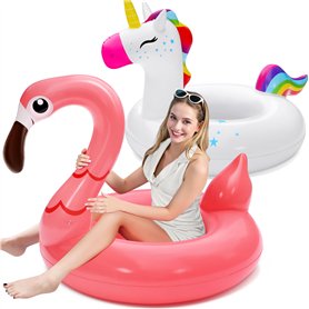 SLOOSH Bouées de Piscine Licorne Flamant Rose – Lot de 2 Jouets gonflables avec Appui-tête
