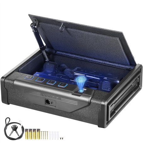 VEVOR Coffre-Fort de Pistolet en Acier Coffre-Fort Biométrique pour 2 Pistolets 3 Moyens de Déverrouillage par Empreintes Digita