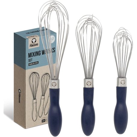Chef Pomodoro Fouet de Cuisine en Acier Inoxydable (Lot de 3) Ustensiles pour Remuer Mélanger la Pâte Monter des Blancs en neige
