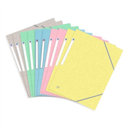 OXFORD Topfile+ 10 Pochettes Cartonnées 3 Rabats Format A4 fermeture Elastiques 5 Couleurs Pastel