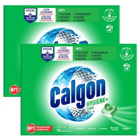 CALGON Lot de 2 boîtes de 48 Tablettes Anticalcaire Hygiene Plus pour le Lave-Linge