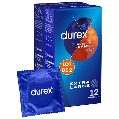 Durex Classic Jeans XL - 24 Préservatifs Fins et Extra Larges pour Homme