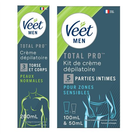 Veet Men - Lot de 1 Kit d'Epilation Parties Intimes - Crème Dépilatoire 100 ml et Baume de Soin 50 ml - 1 Crème Dépilatoire Peau