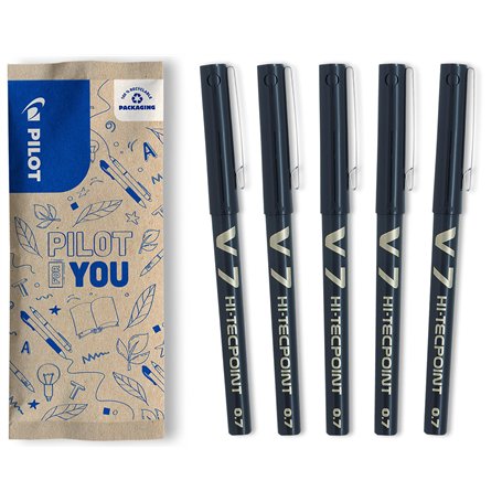 PILOT - Lot de 5 V7 - Stylos Roller à Encre Liquide à Pointe Fine pour une Écriture Fluide et Précise - Séchage rapide