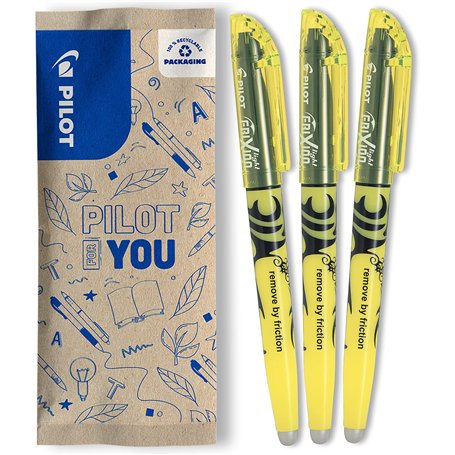 PILOT - 3 Surligneurs Frixion Light - Surligneurs effaçables aux couleurs fluos - Jaune - Pointe biseautée pour tracé fin ou plu