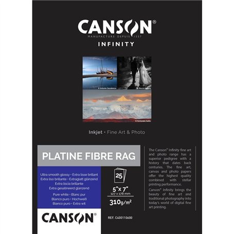 CANSON Infinity Platine Fibre Rag - Tirage Papier Photo Baryté - Boîte de 25 feuilles 12