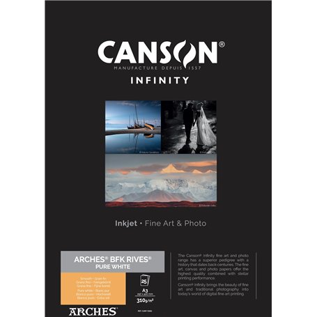 CANSON Infinity ARCHES BFK Rives Pure White - Tirage papier Fine Art ARCHES - Boîte de 25 feuilles A3 - Grain Fin - Blanc pur -