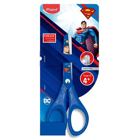 Maped - Ciseaux Pulse Superman 13cm - Anneaux Ergonomiques - Découpe Haute Qualité - Ciseaux Enfants Bouts Ronds