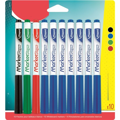 Maped - Boîte de 10 Feutres Effaçables à Sec Marker’Peps - Feutres pointes moyenne de 1