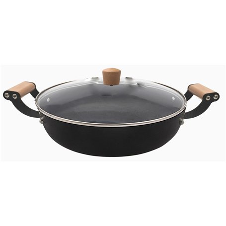 BAUMALU - Faitout - Fonte d'Acier Émaillée - Tous Feux dont Induction - Résistant Rouille et Rayures - Couvercle en Verre avec B