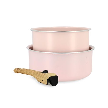 MENASTYL - Lot2 casseroles colorama 16 et 18cm en aluminium rose avec poignée - 6020634
