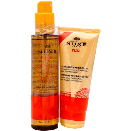 Nuxe Sun Huile Solaire Bronzante Visage et Corps SPF50 150 ml + Lait Fraîcheur Après-Soleil Visage et Corps 100 ml Offert