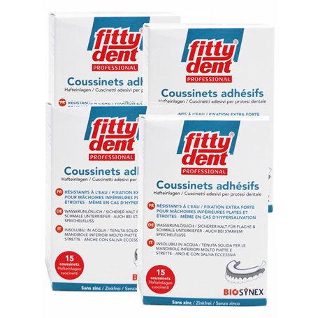 Fittydent Boîte de 15 Coussinets Adhésifs de Fitty dent Lot de 4 boites