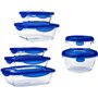 Pyrex Cook & Go - Lot de 7 Boîtes avec Couvercles Hermétiques - Tailles et Formes Différentes - Verre Borosilicate - Compatible