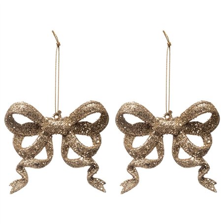 FEERIC LIGHTS & CHRISTMAS 2 Suspensions pour Sapin nœuds dorés 9 cm