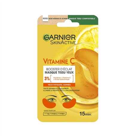 GARNIER Skin Active - Masque Yeux Booster D'Éclat - Illumine Le Contour Des Yeux - Réduit Les Cernes - Enrichi En Vitamine C