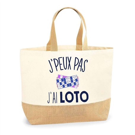 Sac loto J'peux pas | Cabas de Plage Courses Coton et Toile de Jute Idée Cadeau