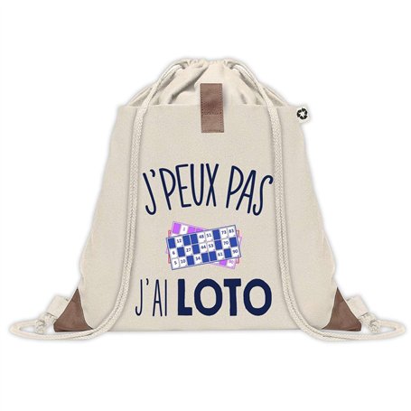 Sac à dos avec pochette J'peux Pas Loto | Sac de Sport et Gym avec cordelettes en Toile | Idée Cadeau Collègue Noël Anniversaire
