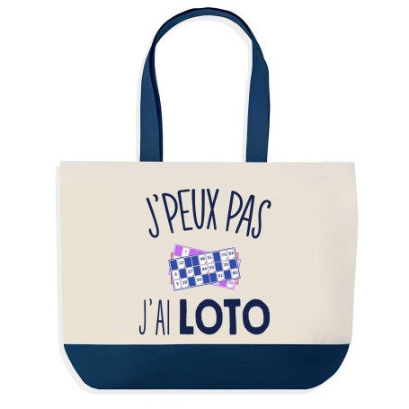Sac de Shopping Bleu J'peux Pas Loto | Idée Cadeau Collègue Noël Anniversaire | Grand Sac de Course Provision