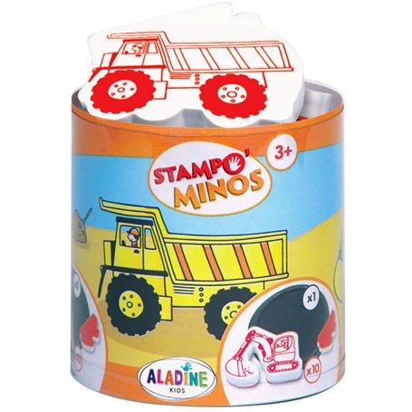 Aladine - Stampo Minos Chantier - Kit Tampons Enfant - Activités Manuelles Fille et Garçon - Encre Lavable - Jouets et Jeux Créa