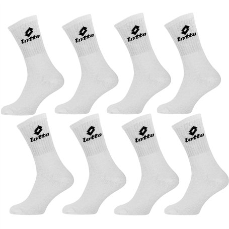 Lotto Chaussettes de Sport Homme Tennis/Running/Marche/Foot/Basket/Multisport - Pack de 8 paires de Tennis Blanc - Taille 39/42