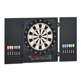 HOMCOM Cible Jeu de fléchettes électronique refermable 27 Jeux 202 Variations jusqu'à 8 Joueurs Affichage LED Haut-Parleur Noir