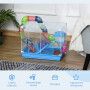 PawHut Cage pour Rongeur Hamster 2 Niveaux avec Tunnel, Bouteille d'eau, Roues, Maison, échelle dim. 46L x 30l x 37H cm