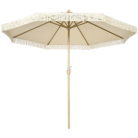 Outsunny Parasol de jardin extérieur à franges parasol inclinable de jardin avec manivelle mât en métal style bohème 8 baleines
