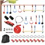 Outsunny Parcours d'obstacles Ninja pour Enfants 30 Accessoires 10 m de Slackline et Sac de Transport Bleu Noir Rouge