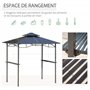 Outsunny Tonnelle Jardin 2,4 x 1,5 m - abri Barbecue - Steakhouse 2 étagères - Toit de Barbecue - alu. métal Noir Toit Polycarbo