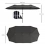 Outsunny Parasol de jardin extérieur, parasol double rectangulaire 4 x 2,2 x 2,3 m avec ouverture fermeture manivelle, toile 180